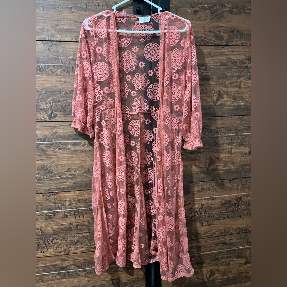 Coral sheer kimono